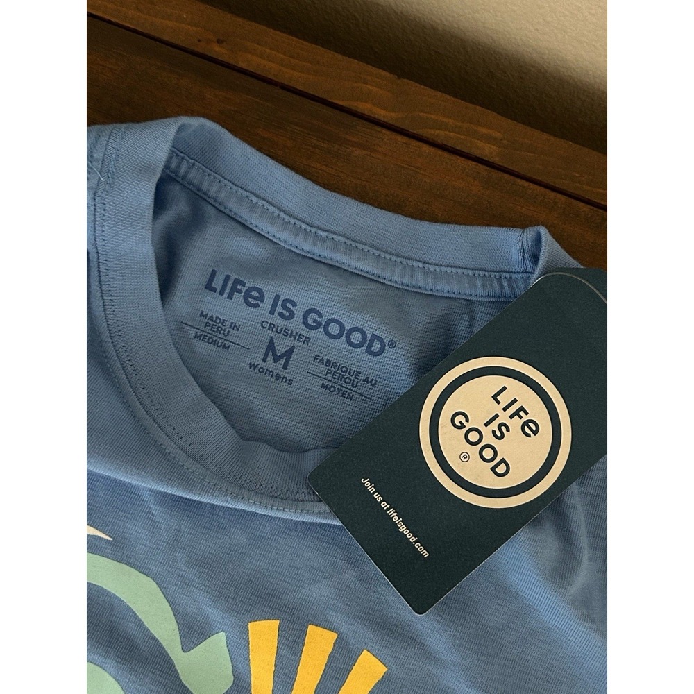 NEW Life Is Good Blue Wave Heart Short Sleeve Crusher Tee T-Shirt Cotton Sz M - Picture 5 of 6